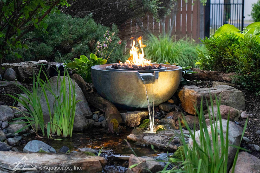 Aquascape Fire and Water Spillway Bowl – 32″ Dia (81 cm).  With a mesmerizing flame at its center.
