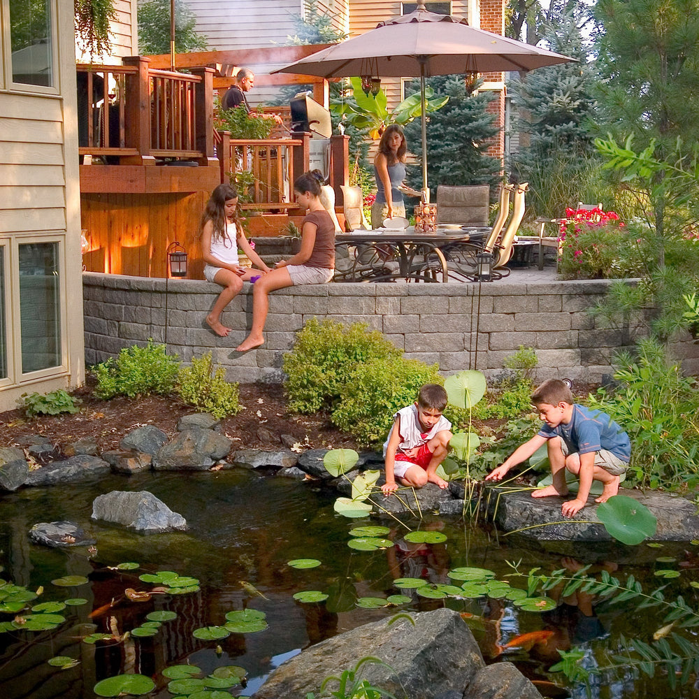 Pond  with family having a good time.