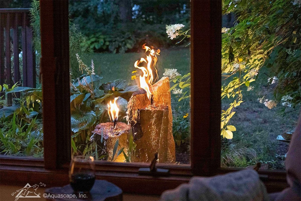 Fire and Water Basalt Column Torch, Cascading Water.